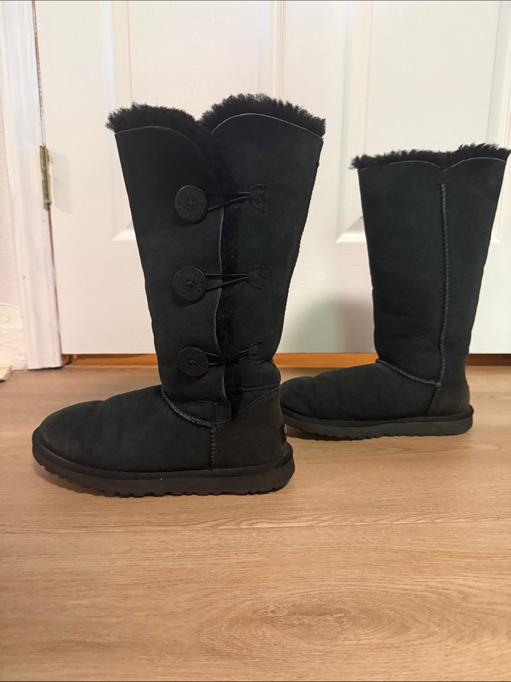 UGG Black Tall Button-Front Shearling Boots